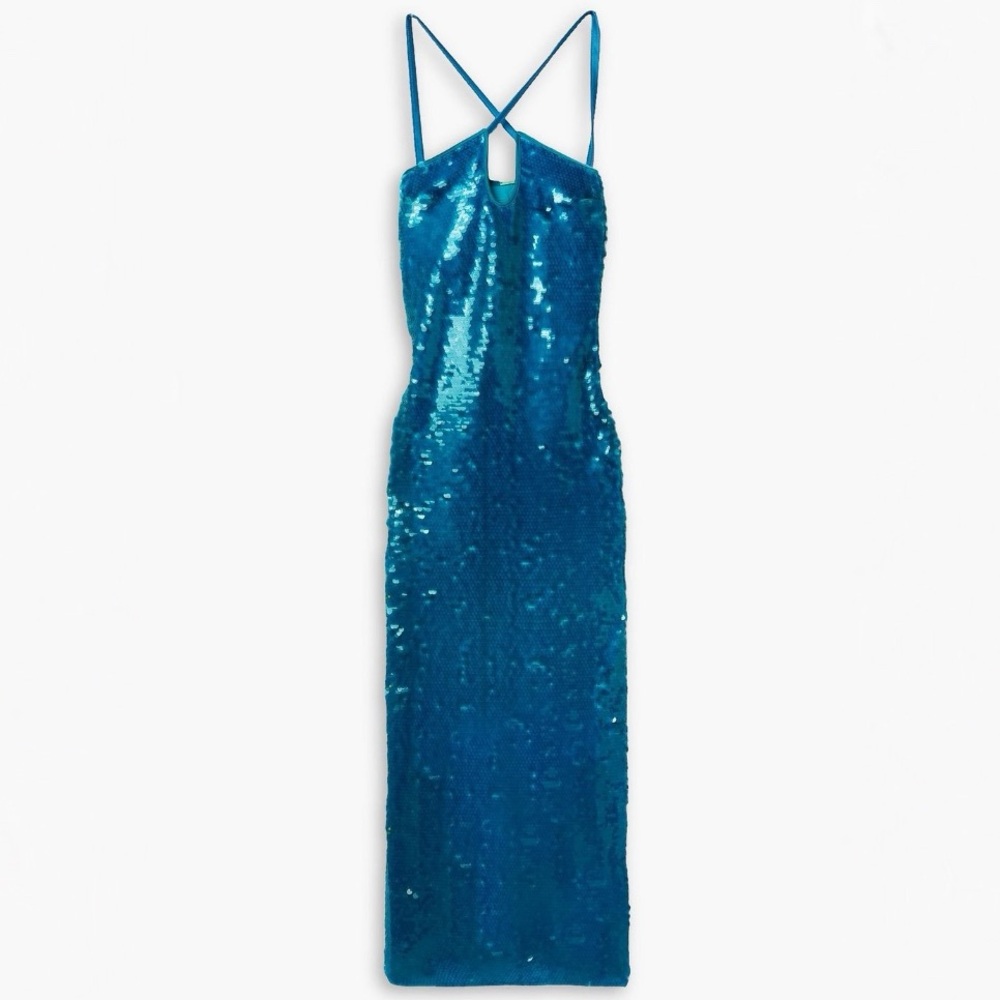 Cult Gaia Teal Sequin Backless Dress